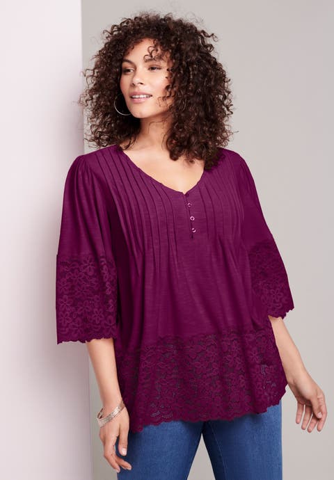 Lace-Hem Pintuck Tunic (Plus)
