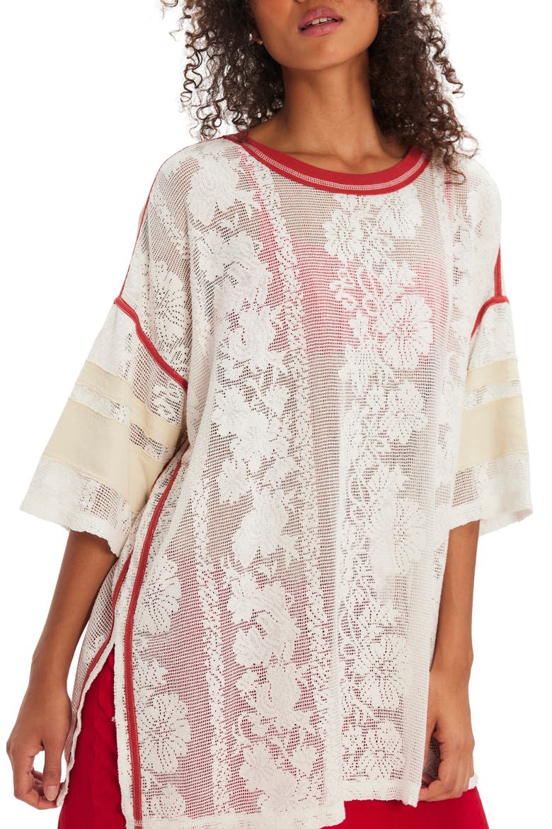 Best Match Oversize Lace Mesh T-Shirt, Main, color, CLEAN IVORY COMBO