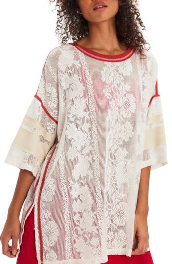 Free People Best Match Oversize Lace Mesh T-shirt In Clean Ivory Combo