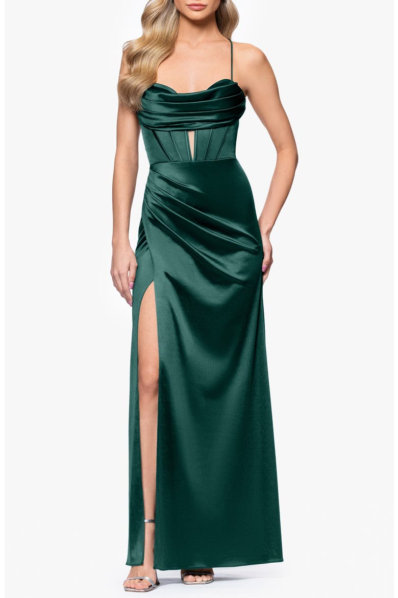 Drape Corset Gown, Main, color, HUNTER