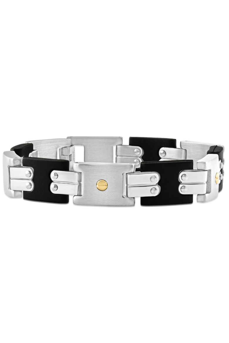 Men's Steel Brushed And Black Two Tone Flexible 12mm Link  8 " Bracelet, Main, color, Stainless Steel