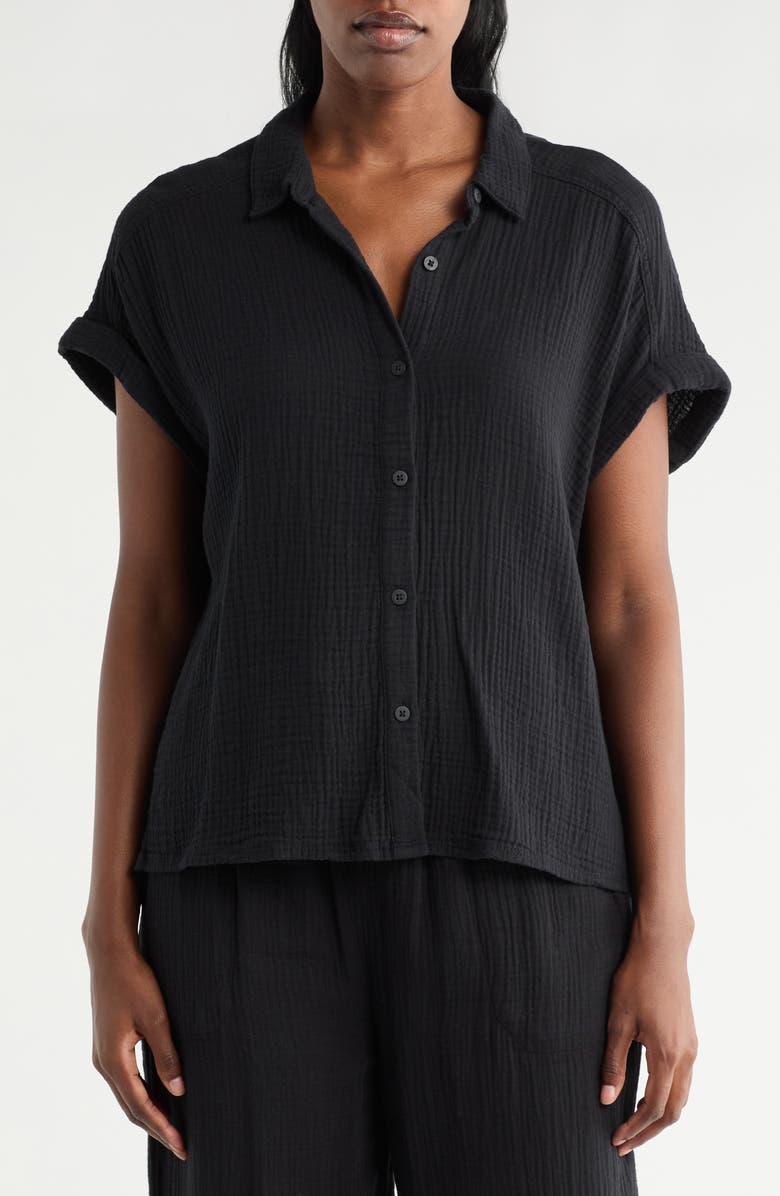 Splendid Cotton Gauze Button-Up Shirt, Main, color, Black