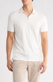 DENIM AND FLOWER Quarter Zip Cotton Blend Polo Shirt