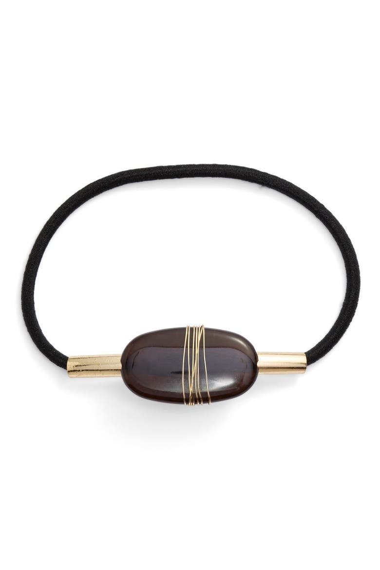 Wrapped Stone Ponytail Holder, Main, color, BLACK