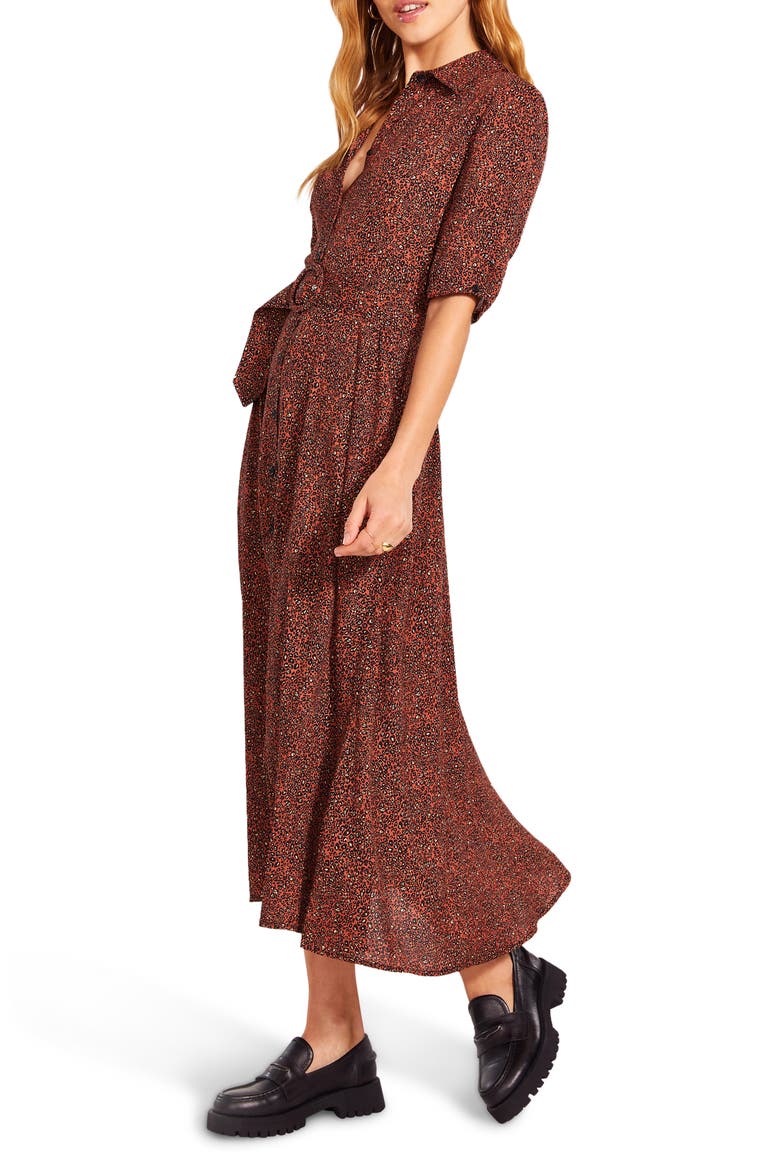 BB Dakota x Steve Madden Odessa Ditsy Animal Print Shirtdress, Alternate, color, TERRA COTTA DITSY FLORAL