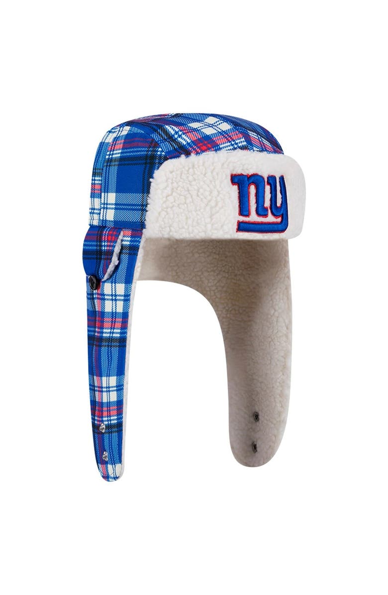 New Era Royal New York Giants Sideline Plaid Sherpa Trapper Hat, Alternate, color, 