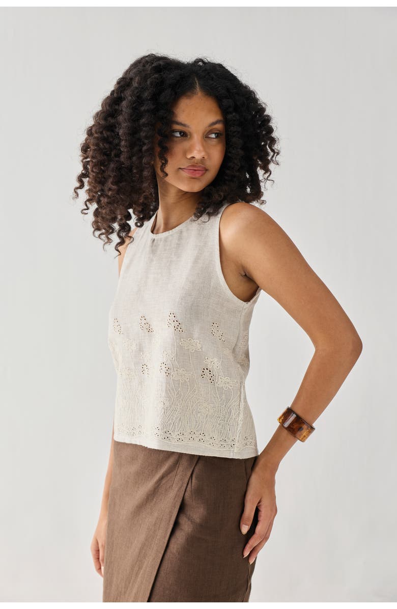 Reistor Embroidered Button Back Top, Alternate, color, Embroidered Linen White
