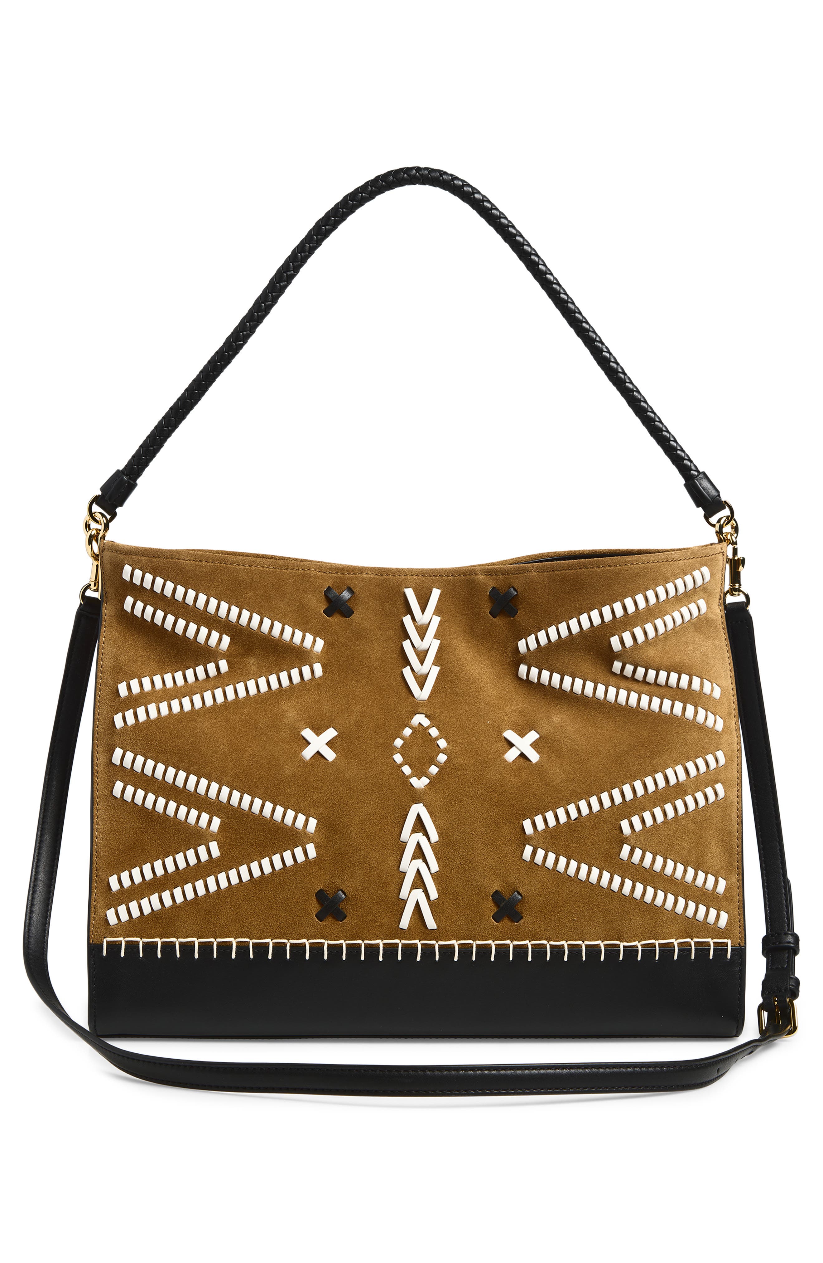 Veronica Motif Suede & Leather Hobo, Alternate, color, ACORN MULTI