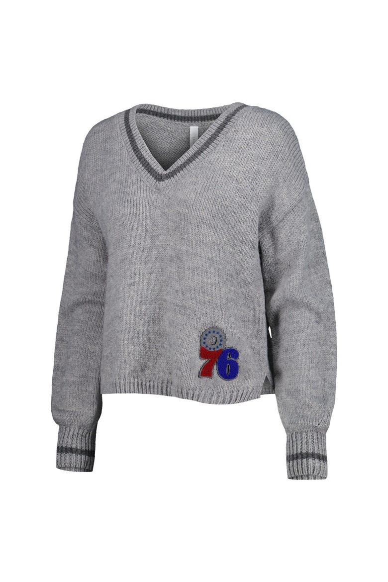 Women's Lusso Gray Philadelphia 76ers Scarletts Lantern Sleeve Tri-Blend V-Neck Pullover Sweater, Alternate, color, Gray