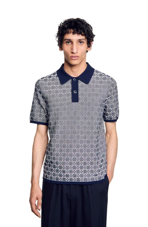 Sandro Square Cross Jacquard Polo Shirt In Navy Blue