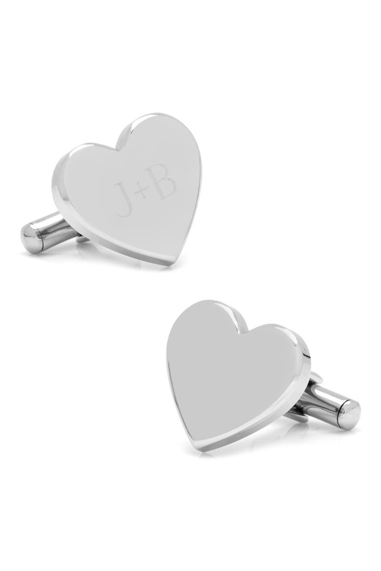 Engravable Heart Cuff Links, Main, color, SILVER