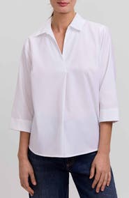 Foxcroft Cleo 34 Pleated Cotton Blend Shirt