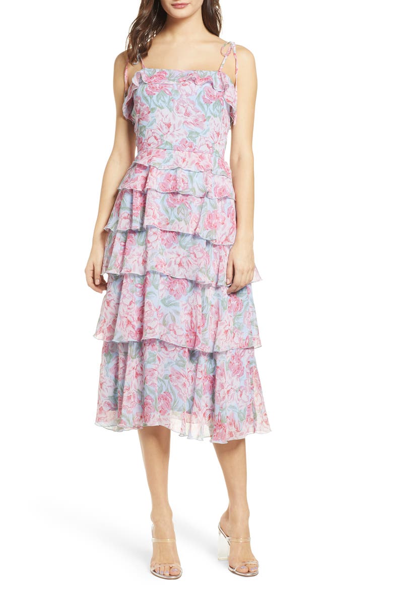 Essie Tiered Dress, Main, color, SKY BLUE FLORAL