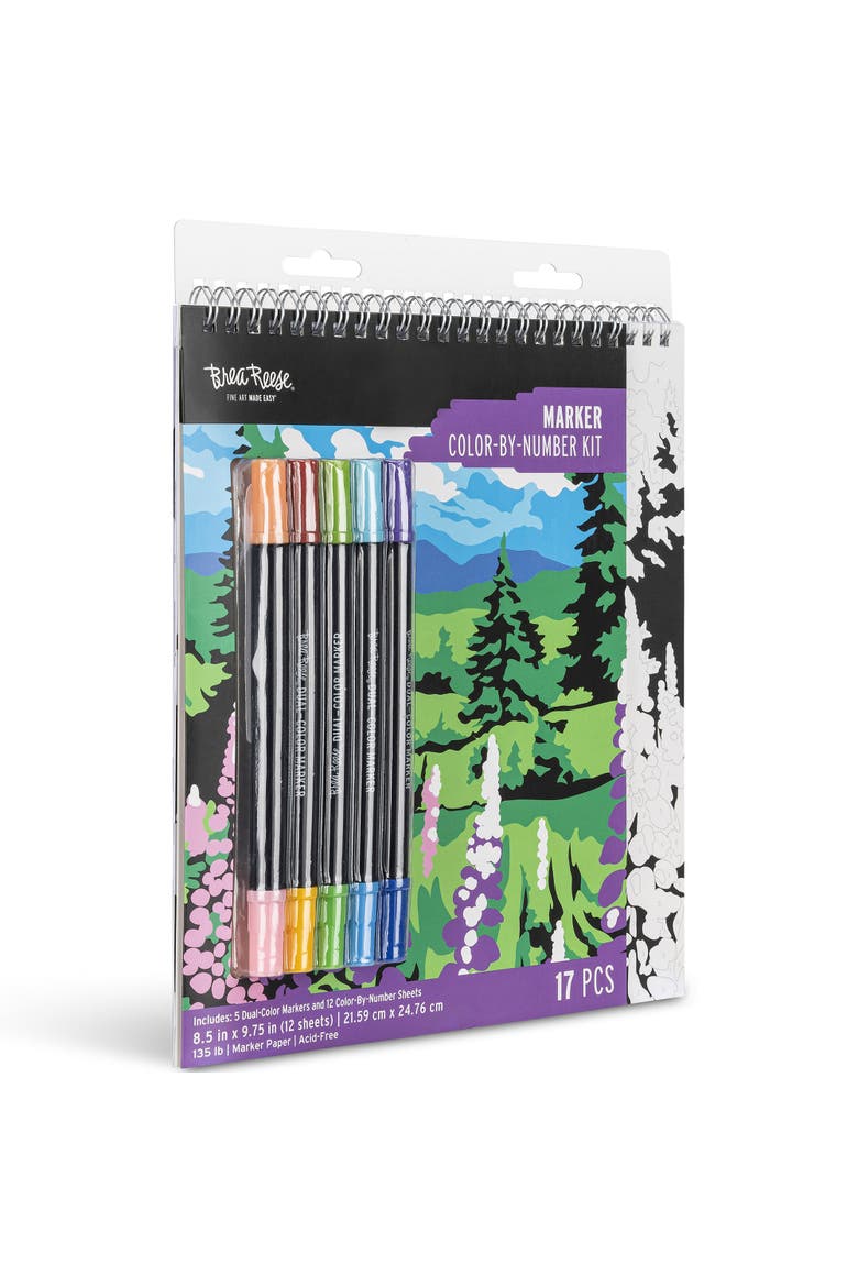 Marker Color by Number Kit Mountain Landscapes, Alternate, color, Multicolored
