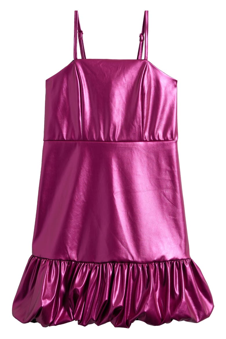 Kids' Metallic Faux Leather Bubble Party Dress, Main, color, MAGENTA