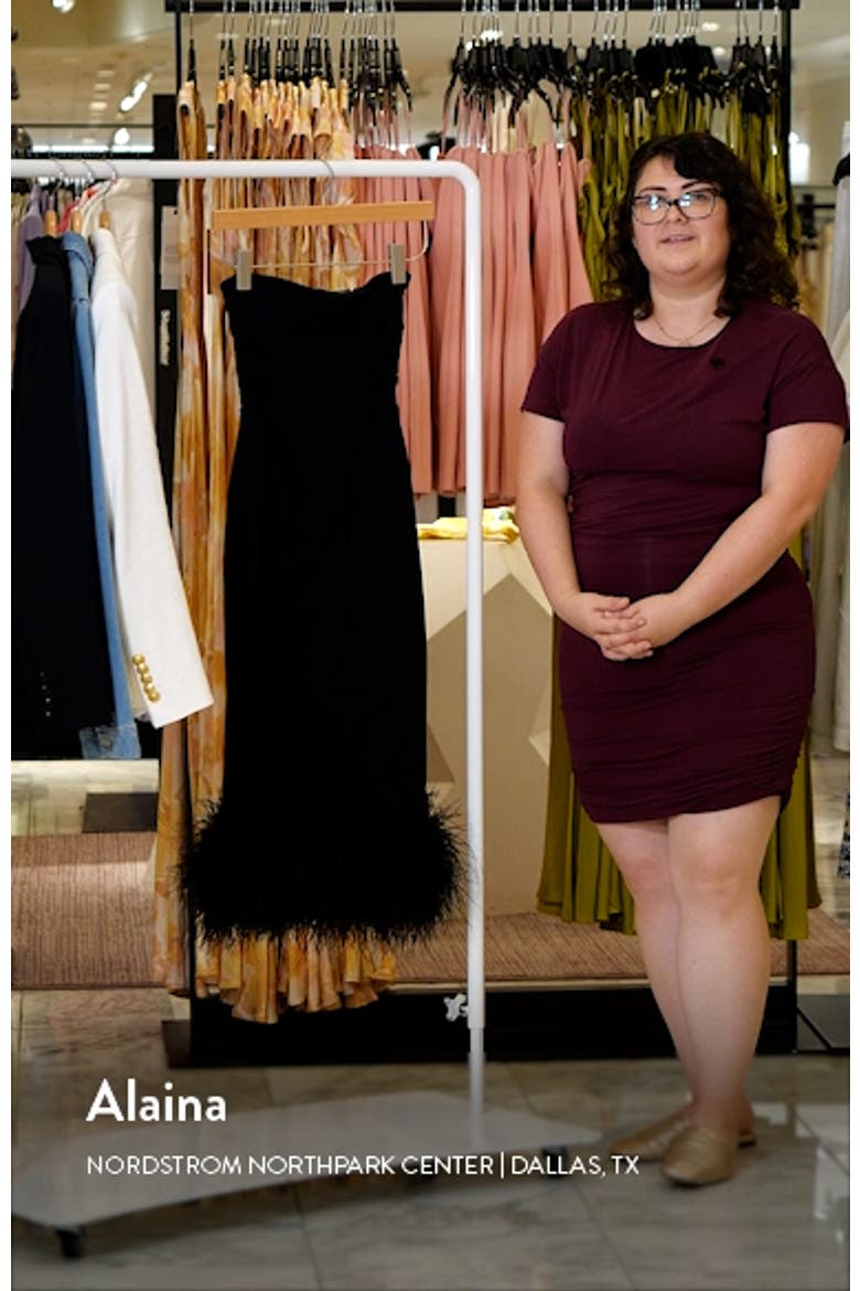 Fionula Strapless Feather Hem Midi Dress video