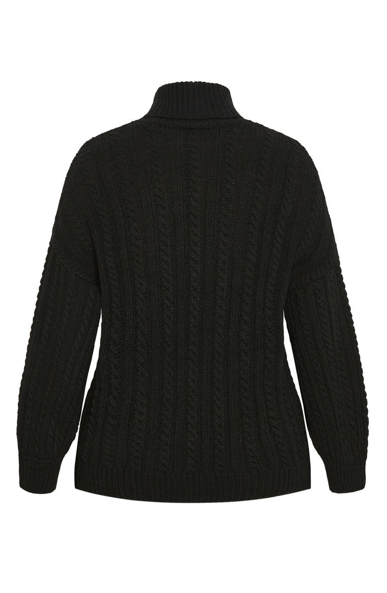 City Chic Avah Cable Stitch Turtleneck Sweater, Alternate, color, Black