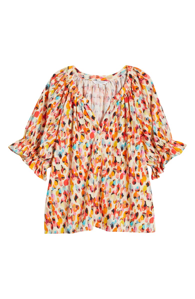 Liverpool Los Angeles Dot Print Ruffle Sleeve Popover Top, Alternate, color, 