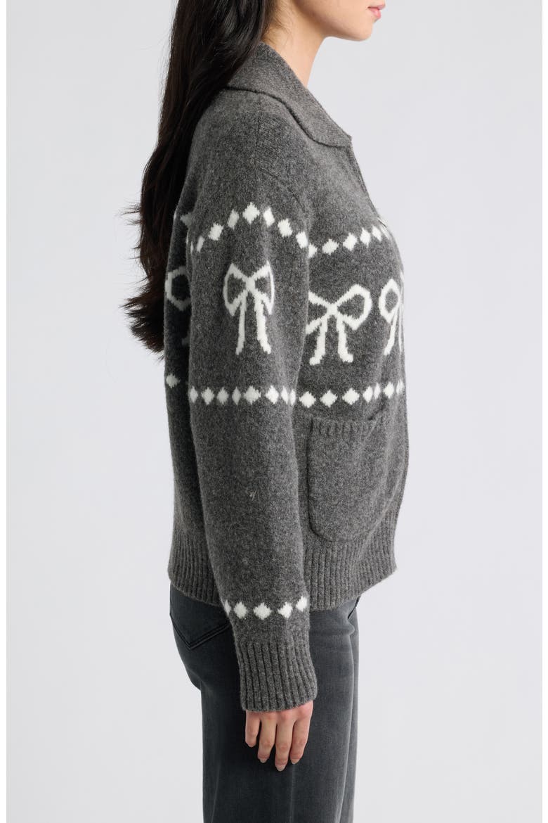 Rhea Bow Zip Cardigan, Alternate, color, CHARCOAL BOWS