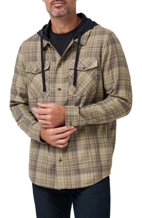 Cloud Plaid Flannel Hooded Button-Up Shirt
