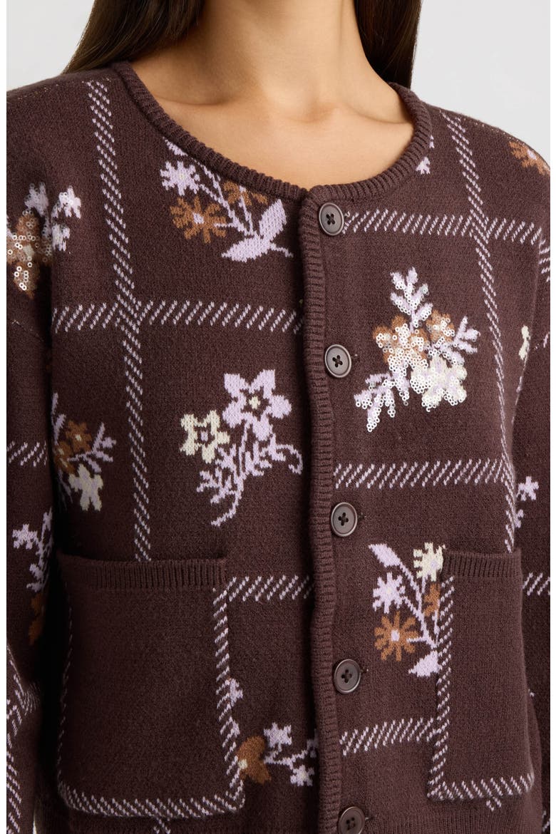 Floral Patchwork Cardigan, Alternate, color, BROWN