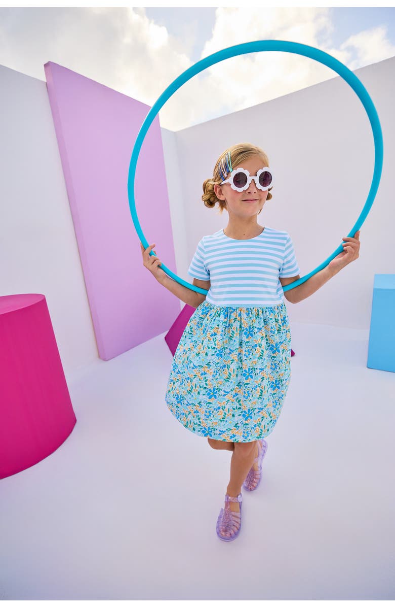 BISBY Kids' Floral Stripe Rosie Dress, Alternate, color, Frangipani Blue