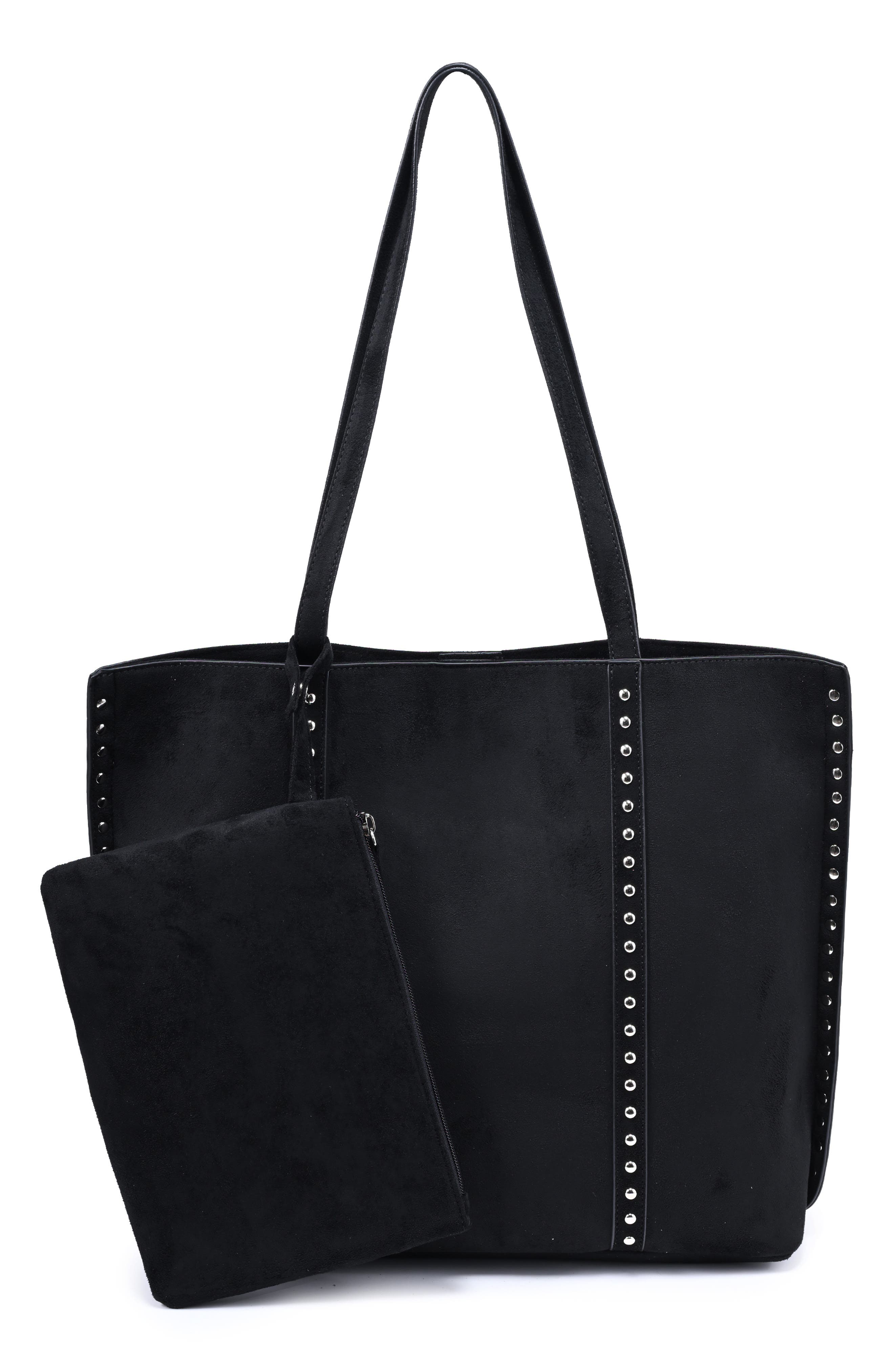 Faux Suede Tote with Pouch