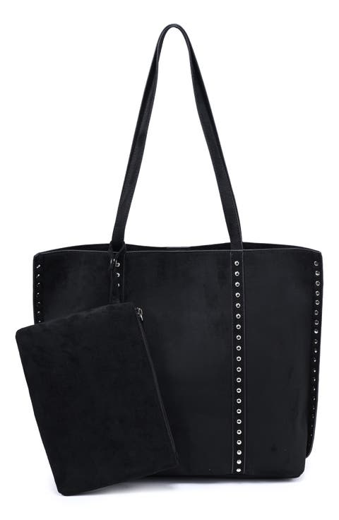 Faux Suede Tote with Pouch
