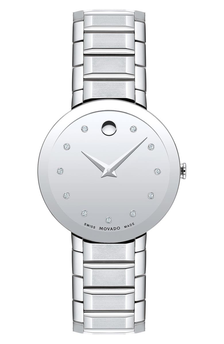 Movado Sapphire Diamond Bracelet Watch, 28mm, Main, color, 