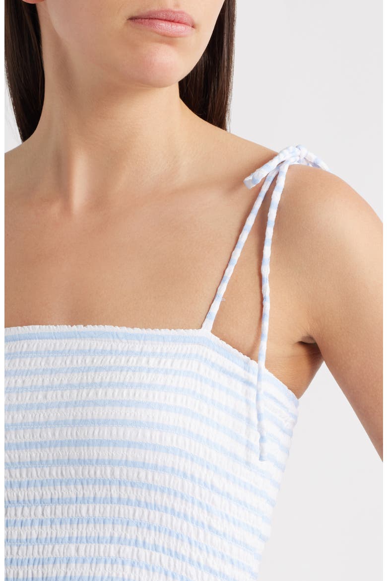 Tie Shoulder Smocked Midi Dress, Alternate, color, BLUE WHITE