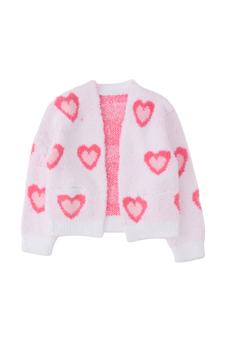 Cozy Sweater Knit Open Cardigan, Main, color, Pink Hearts