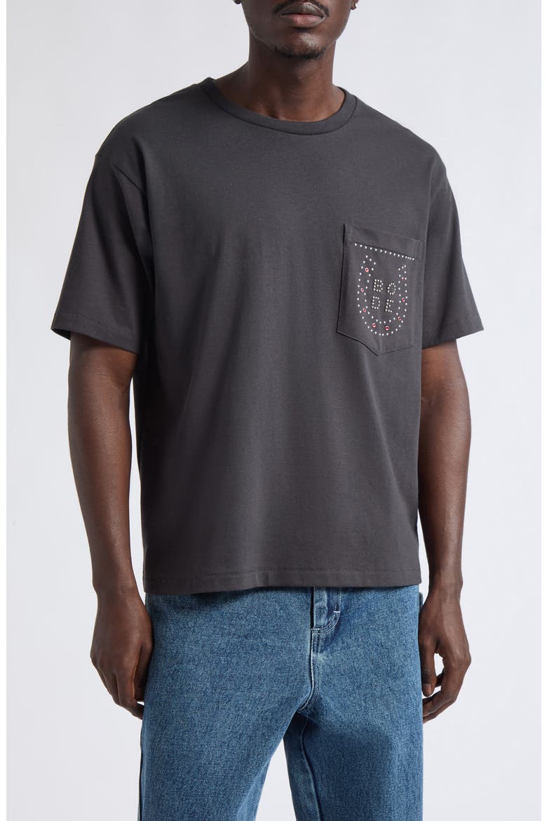 Stud Horseshoe Cotton Pocket T-Shirt, Main, color, BLACK