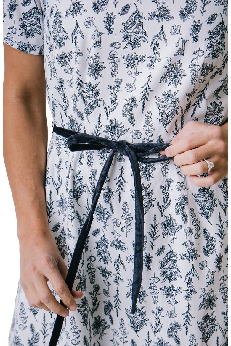 Women's Pleated Sleeve Woven Dress, Alternate, color, Black Winter Botanical