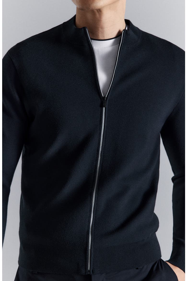 Comfort Stretch Crewneck Zip Cardigan, Alternate, color, NAVY