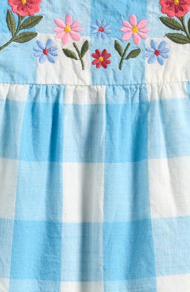 Boden Check Embroidered Ruffle Cotton Top & Shorts Set, Alternate, color, Blue Gingham Embroidery
