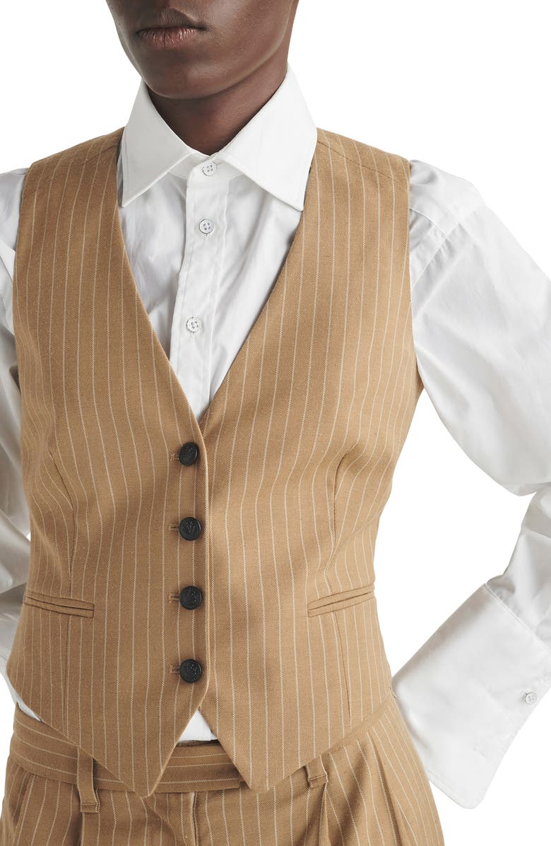 rag & bone Priya Stripe Vest, Alternate, color, Camelstrp