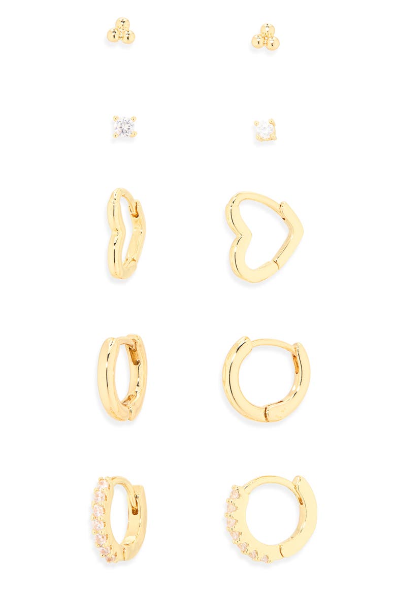 5-Pack Heart Huggies & Stud Earrings, Alternate, color, CLEAR- GOLD