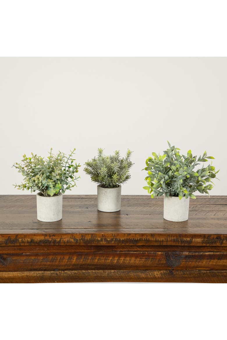 8-in Artificial Mini Eucalyptus Potted Plants - Set of 3, Alternate, color, Green