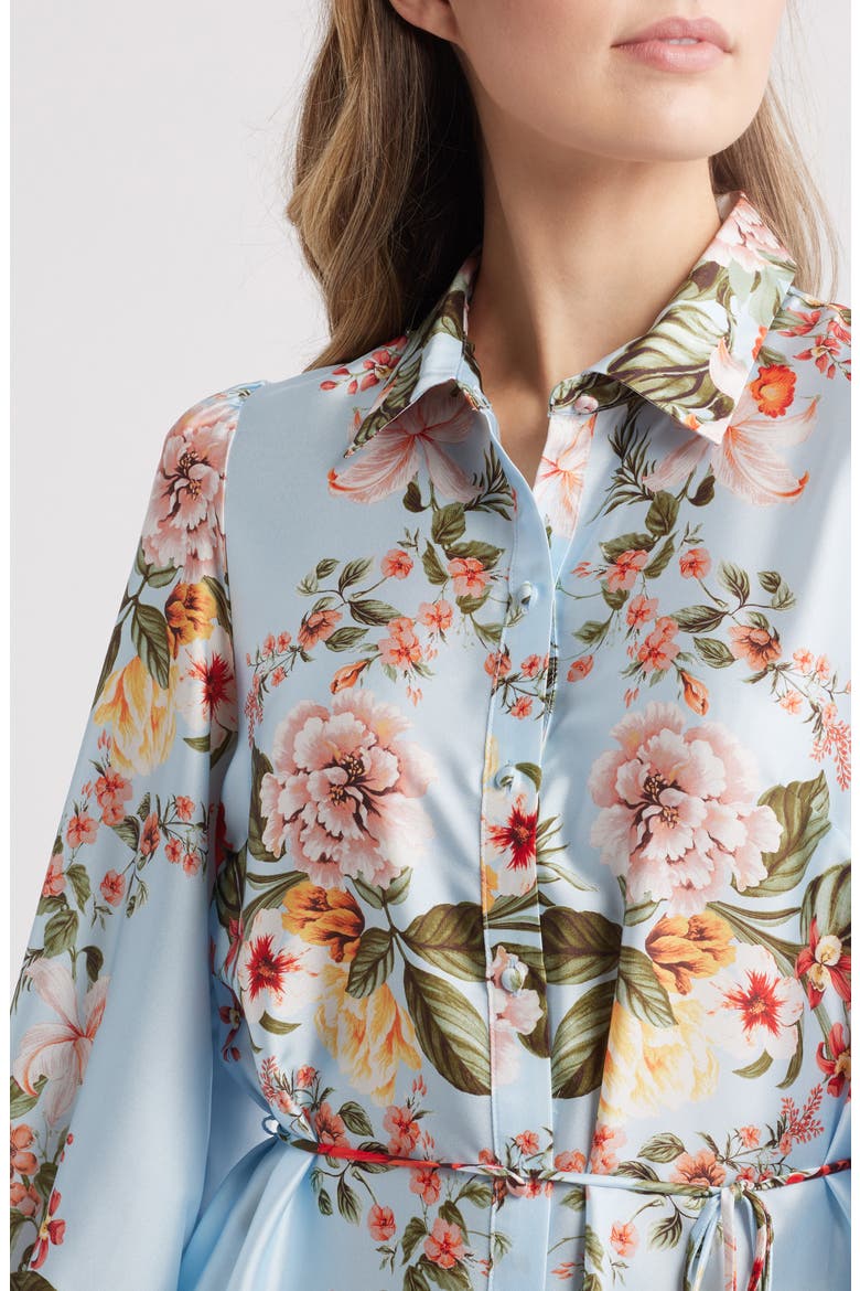 Floral Long Sleeve Satin Shirtdress, Alternate, color, BLUE MULTI