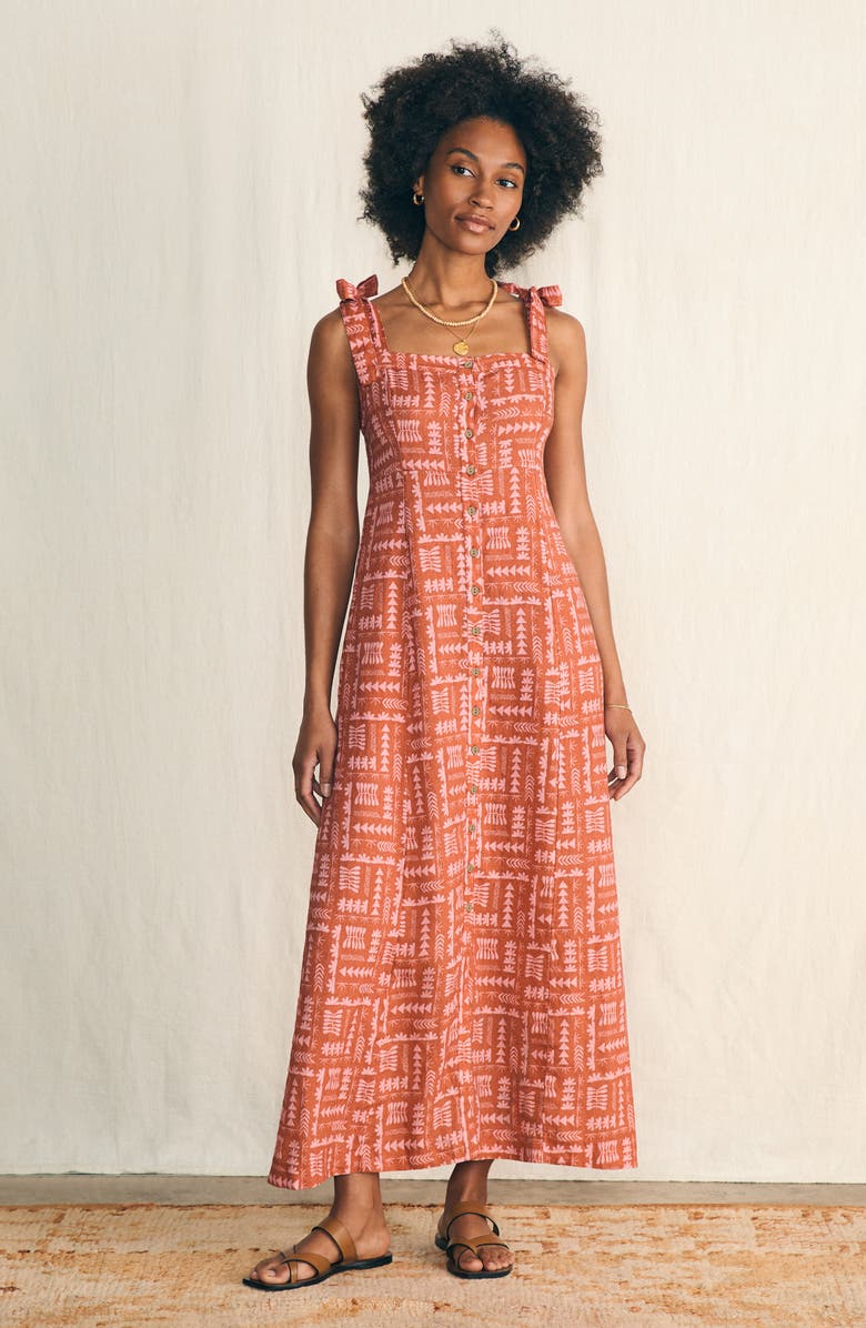 Faherty Anna Kahalekulu Kendall Linen Maxi Sundress, Alternate, color, Red Naupaka