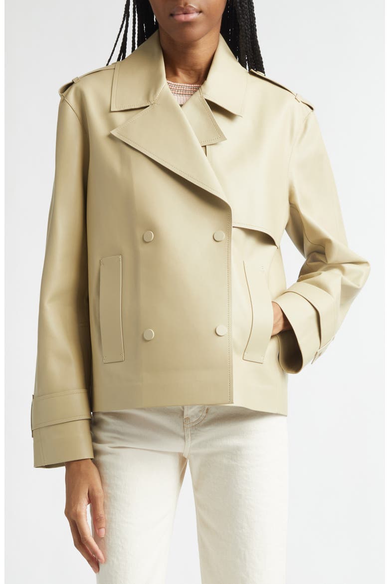 Heathcliff Crop Leather Trench Coat, Alternate, color, STONE KHAKI