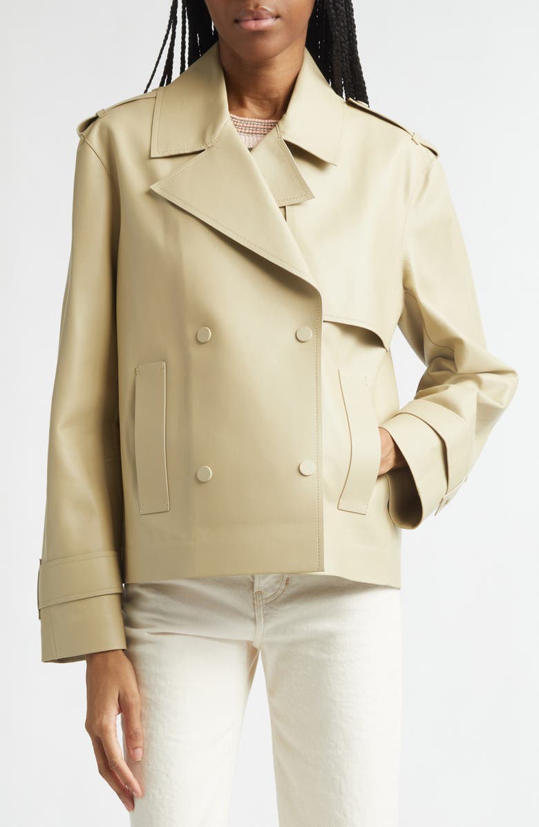 Veronica Beard Heathcliff Crop Leather Trench Coat, Alternate, color, Stone Khaki