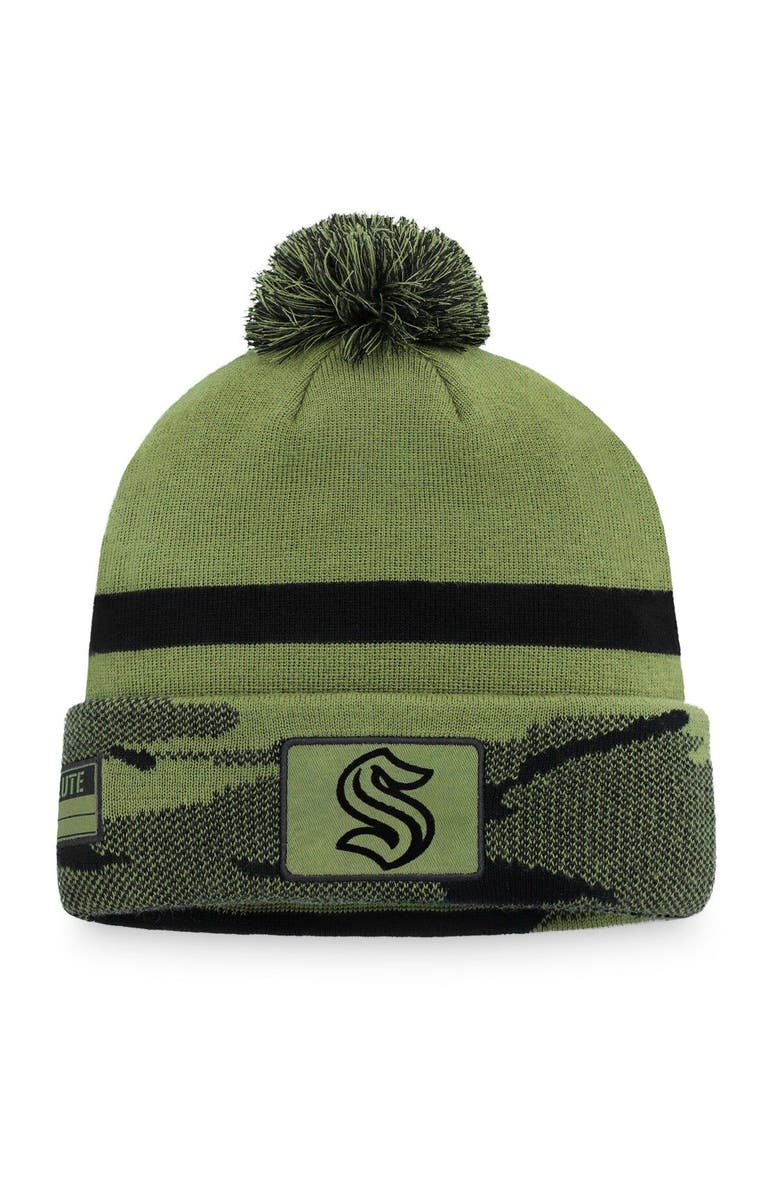 FANATICS Men's Fanatics Branded Camo Seattle Kraken Military Appreciation Cuffed Knit Hat with Pom, Main, color,