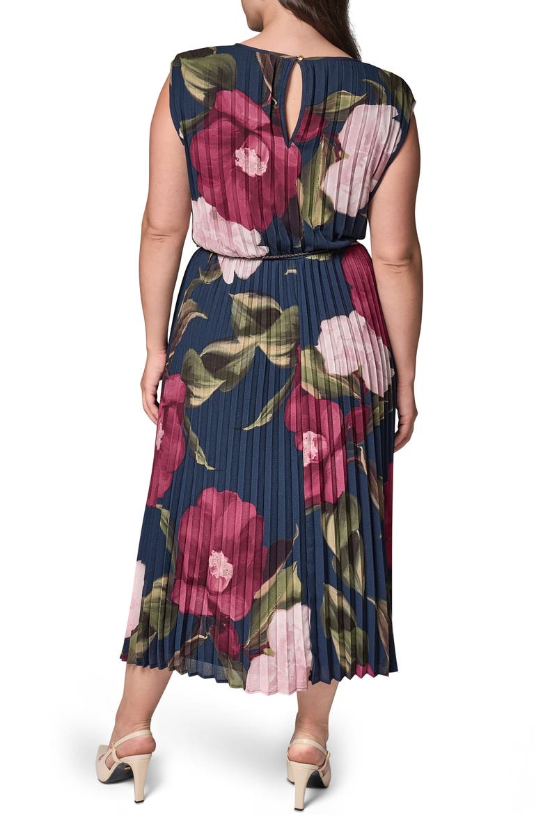 Floral Pleated Chiffon Midi Dress, Alternate, color, NAVY/ BLCK