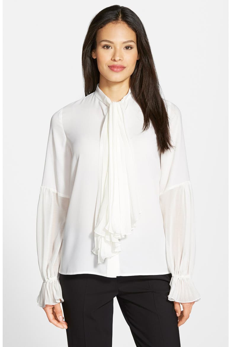 Scarf Neck Pleat Cuff Blouse, Main, color, CREAM