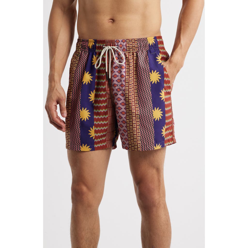 Oas Mixtape Relaxed Fit Swim Trunks In Red
