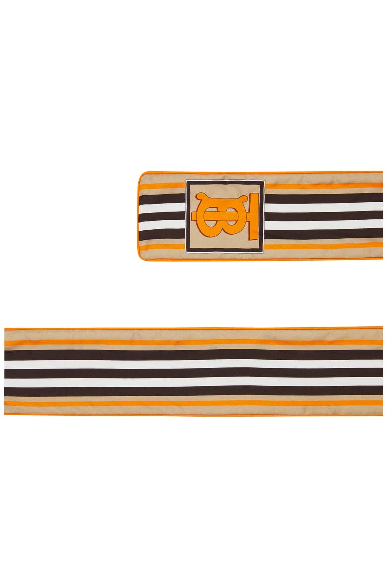 Icon Stripe & Fish Scale Print Skinny Silk Scarf, Alternate, color, SOFT CAMEL