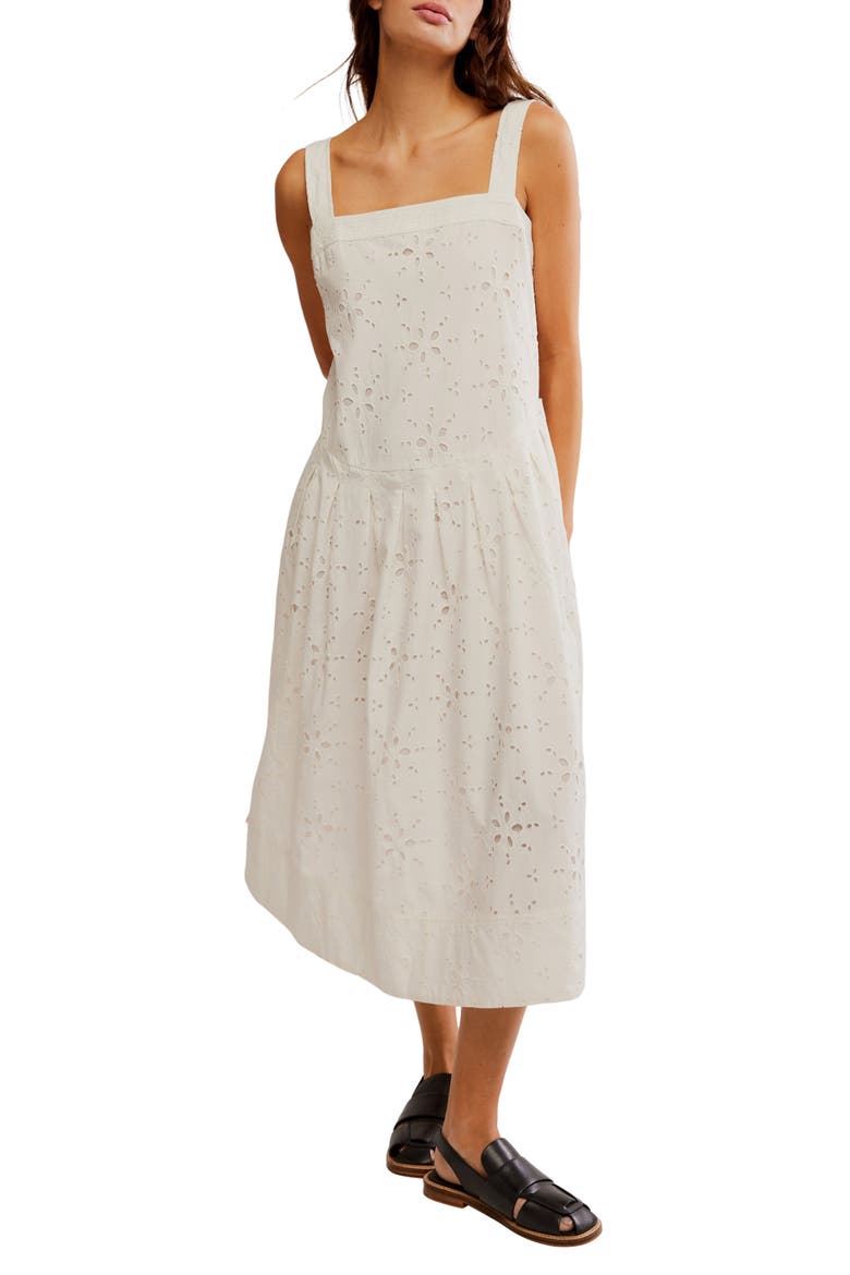 Primavera Cotton Eyelet Midi Sundress, Main, color, WHITE