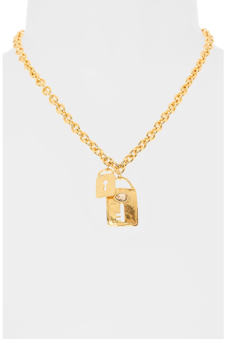 Double Lock Charm Necklace, Alternate, color, GOLD