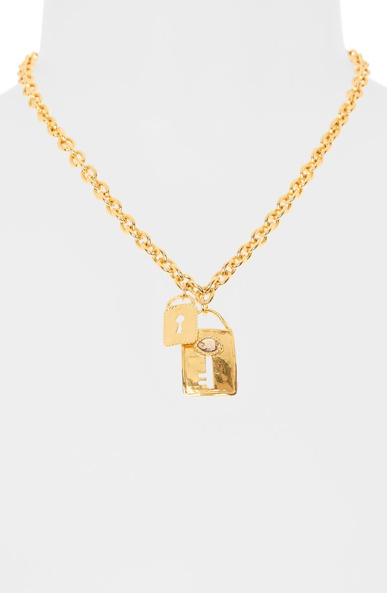 Chan Luu Double Lock Charm Necklace, Alternate, color, Gold